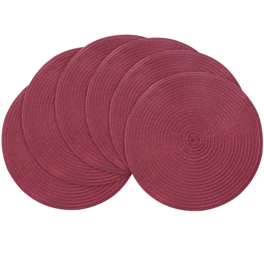 Floroom 15 Inch Round Braided Placemats Set of 4, Washable Heat Resistant Cotton Polyester Circle Place Mats for Kitchen Dining Table - Black