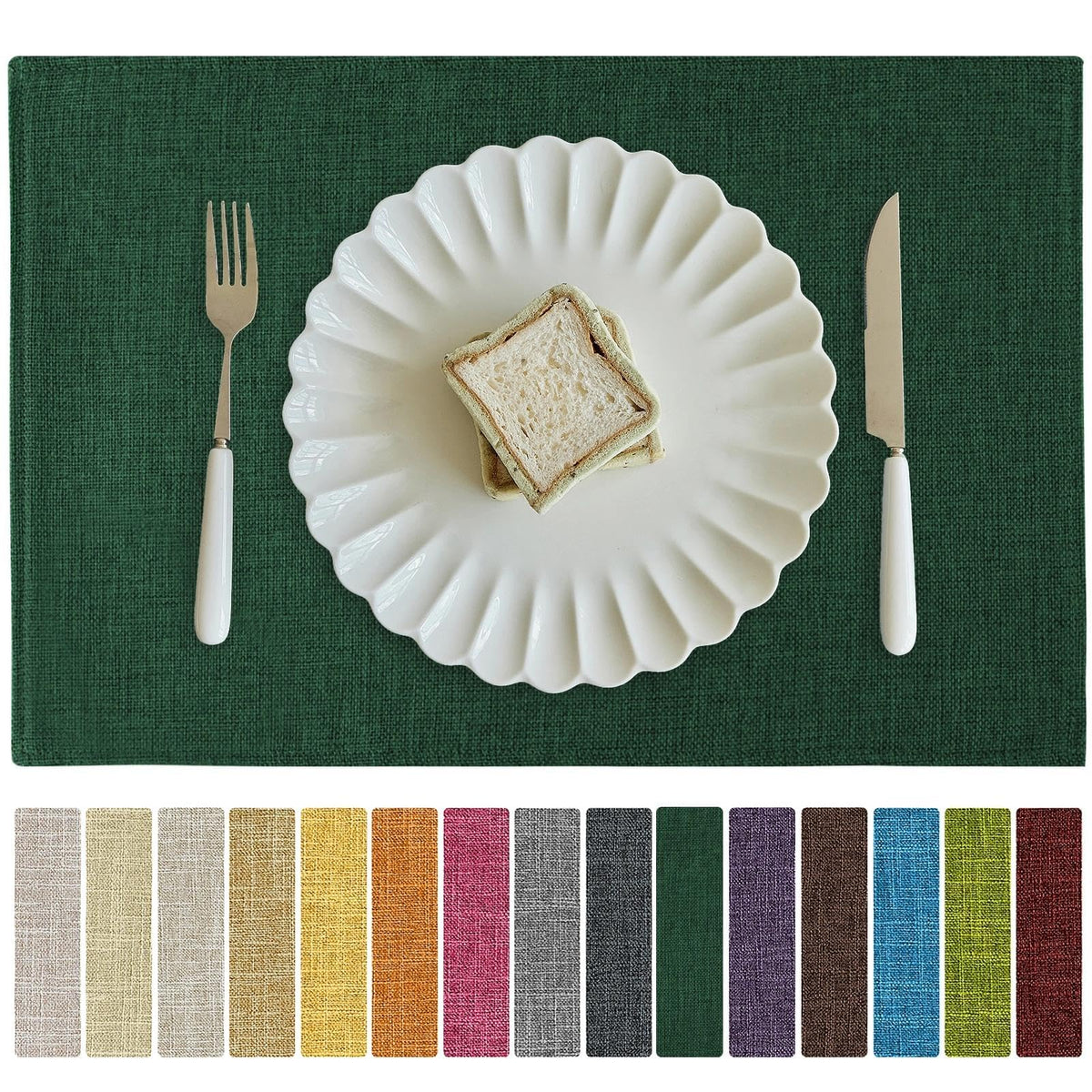 Softalker Faux Linen Cloth Placemats Set of 6-12 x 18 Inch, Light Grey