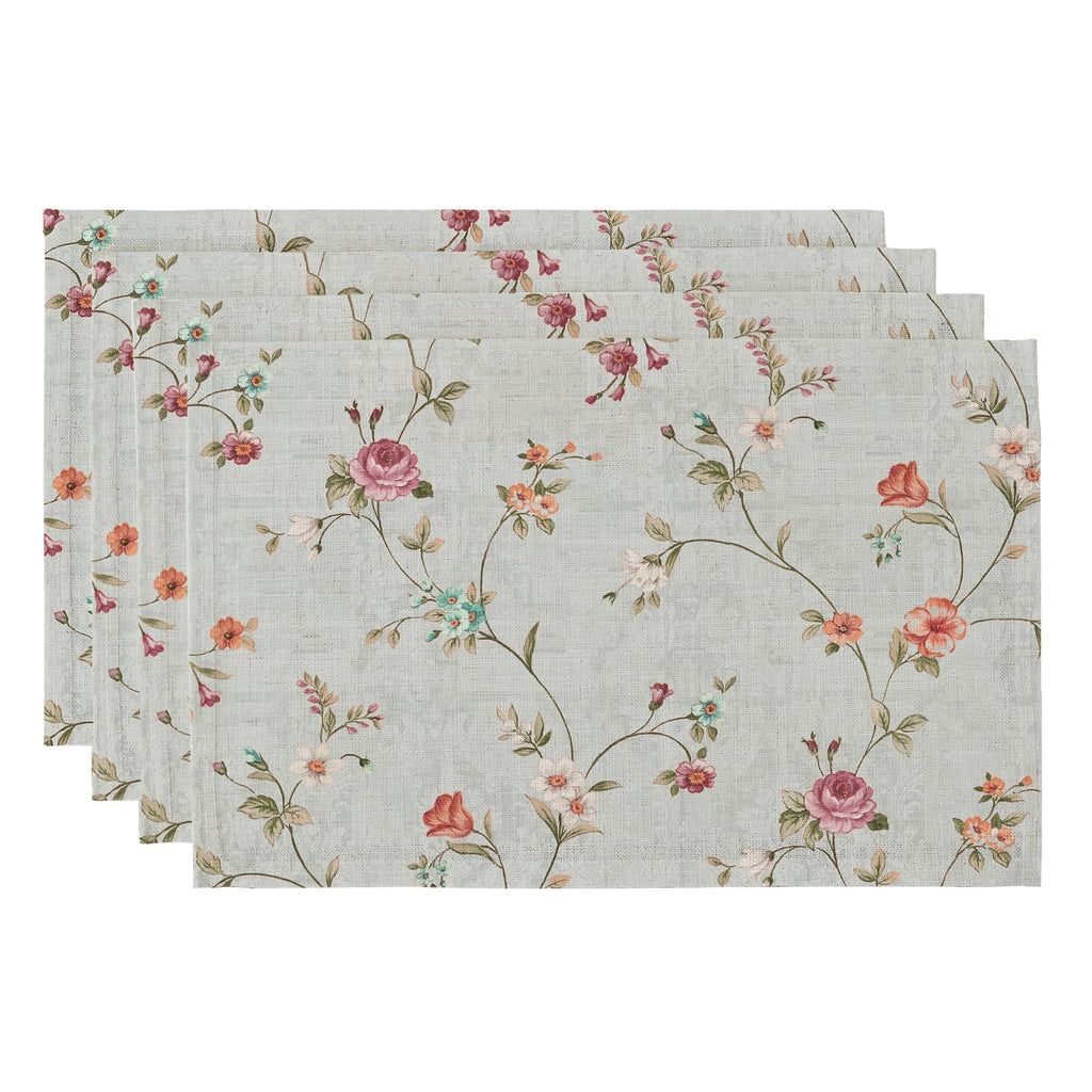 QIYI Boho Table Placemats Set of 4, 12"x18" Linen Place Mats, Wildflowers