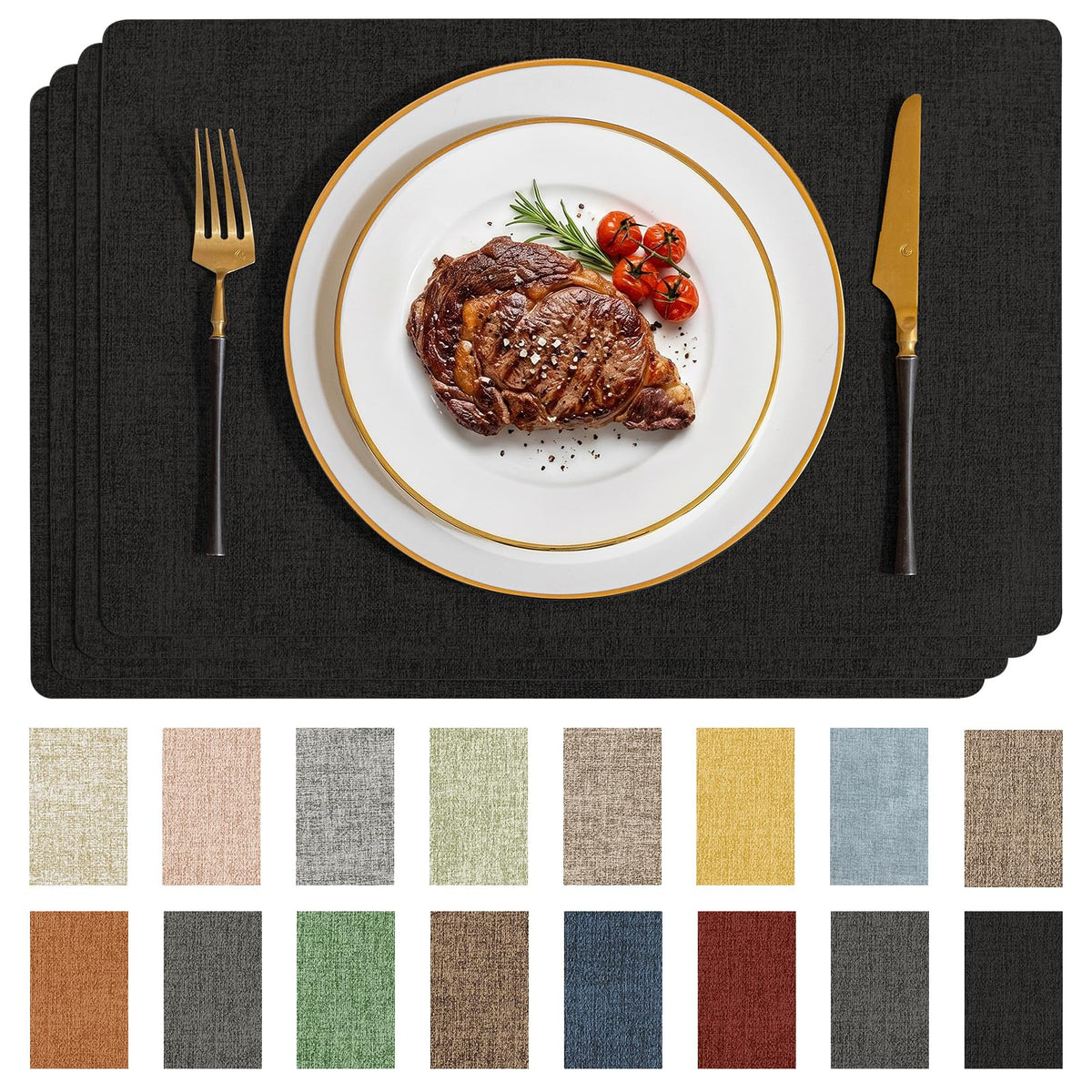 Romanstile Faux Leather Vinyl Placemats Set of 4, Light Grey