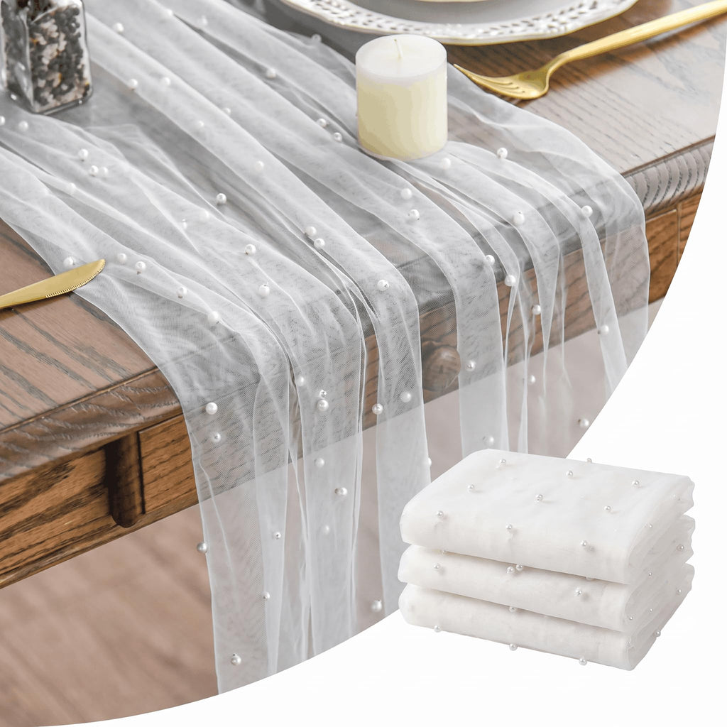 Artoid Mode 6-Pack Pearl Beige Gauze Table Runner 10FT Home Decor