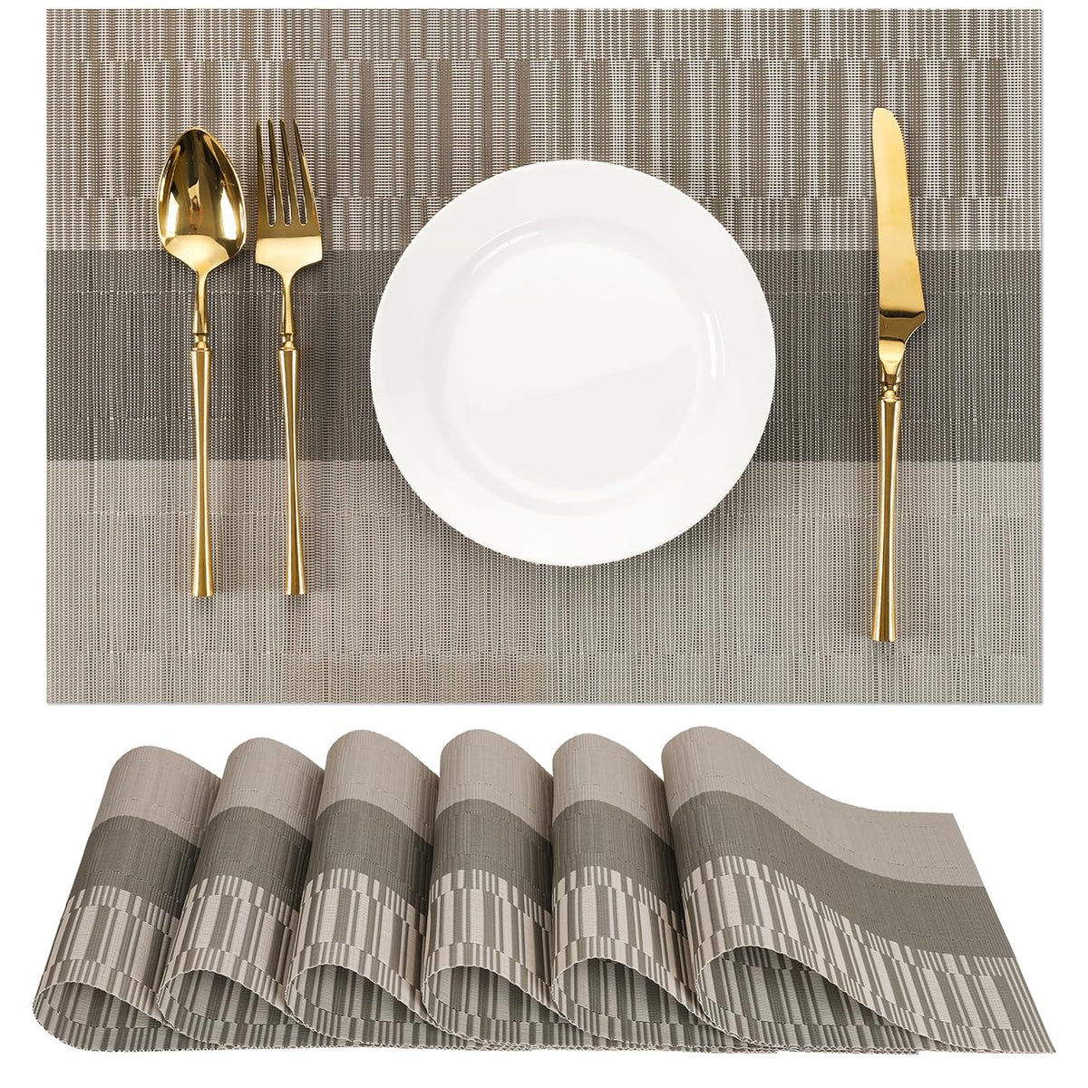Placemats Set of 8, Vinyl Woven Heat-Resistant Place Mats