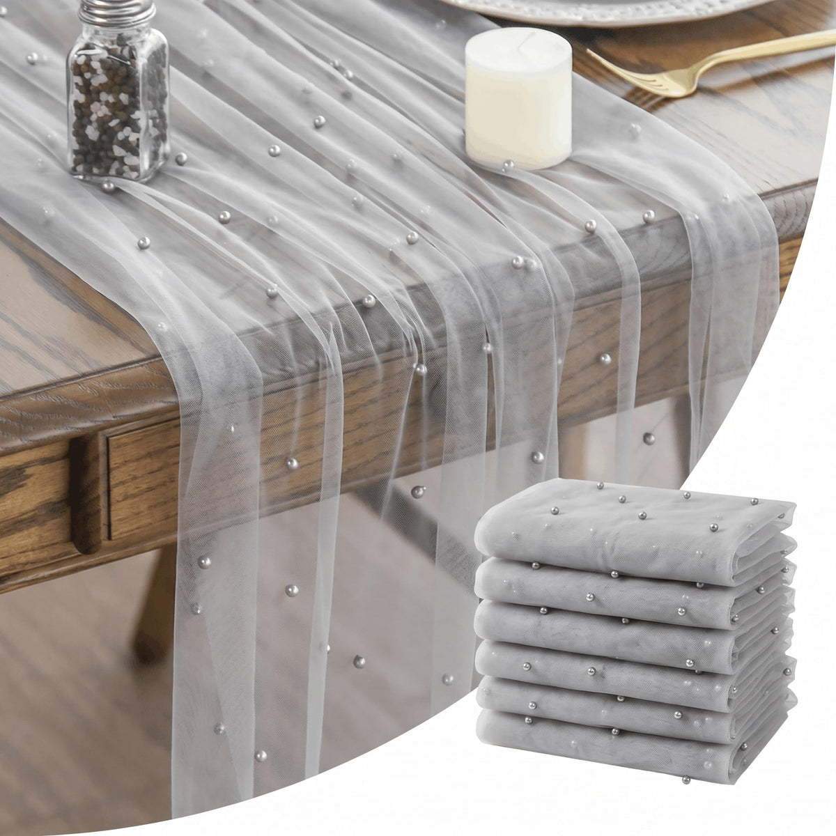 Artoid Mode 6-Pack Pearl Beige Gauze Table Runner 10FT Home Decor