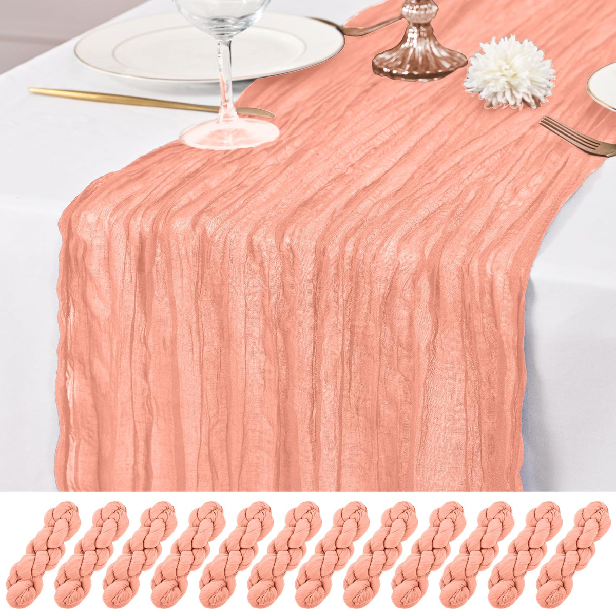 12 Pack Ivory Table Runner 10Ft Cheesecloth Table Runner Rustic Gauze Table Runners Romantic Long Cream Sheer Fabric Cheese Cloth Table Runners for Wedding Party Bridal Baby Shower