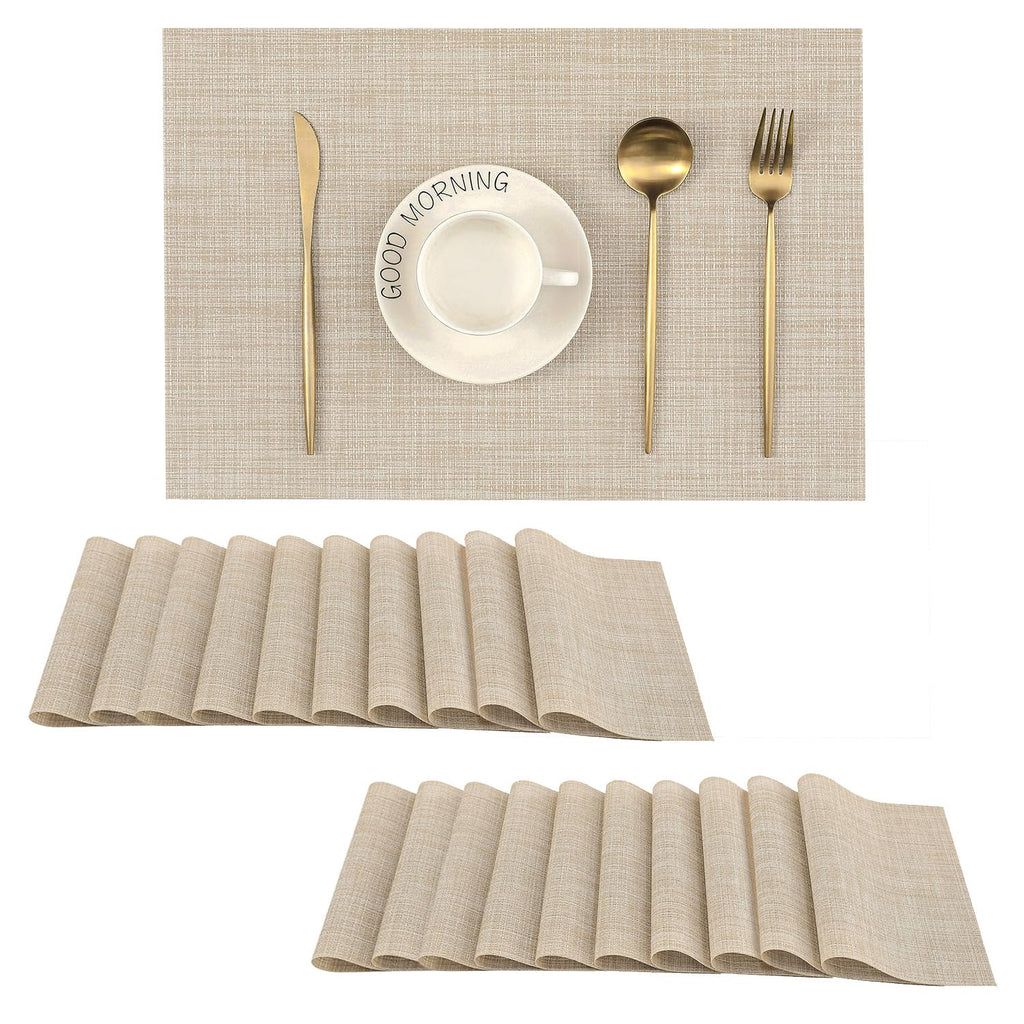 Leetaltree Deep Navy Woven Placemats Set of 6 - Heat Resistant Non-Slip Place mats for Dining Table, Washable Durable PVC Vinyl Woven Table Mats(Deep Navy, 6)