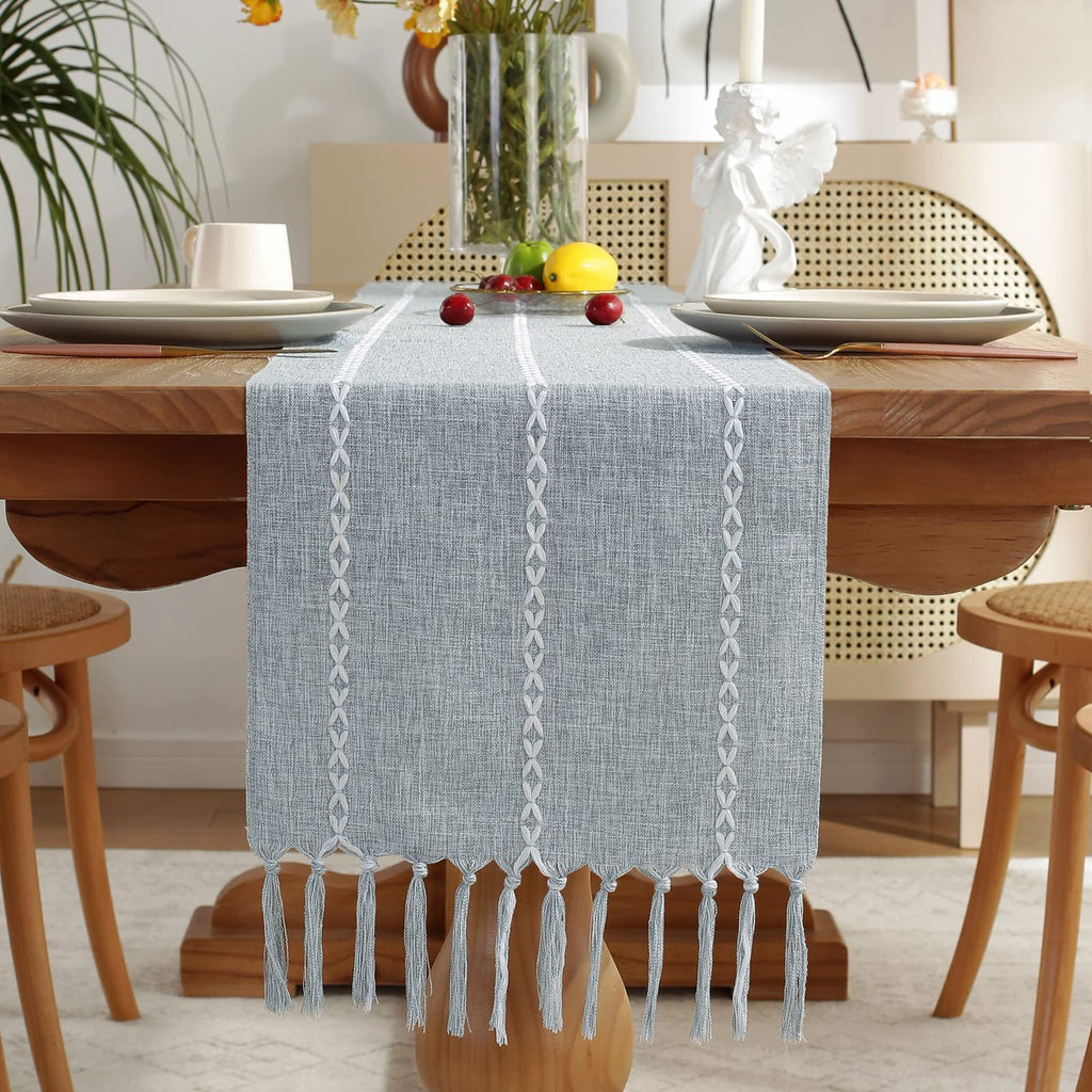 Wracra Rustic Linen Table Runner, White Table Runners 72 inches Long