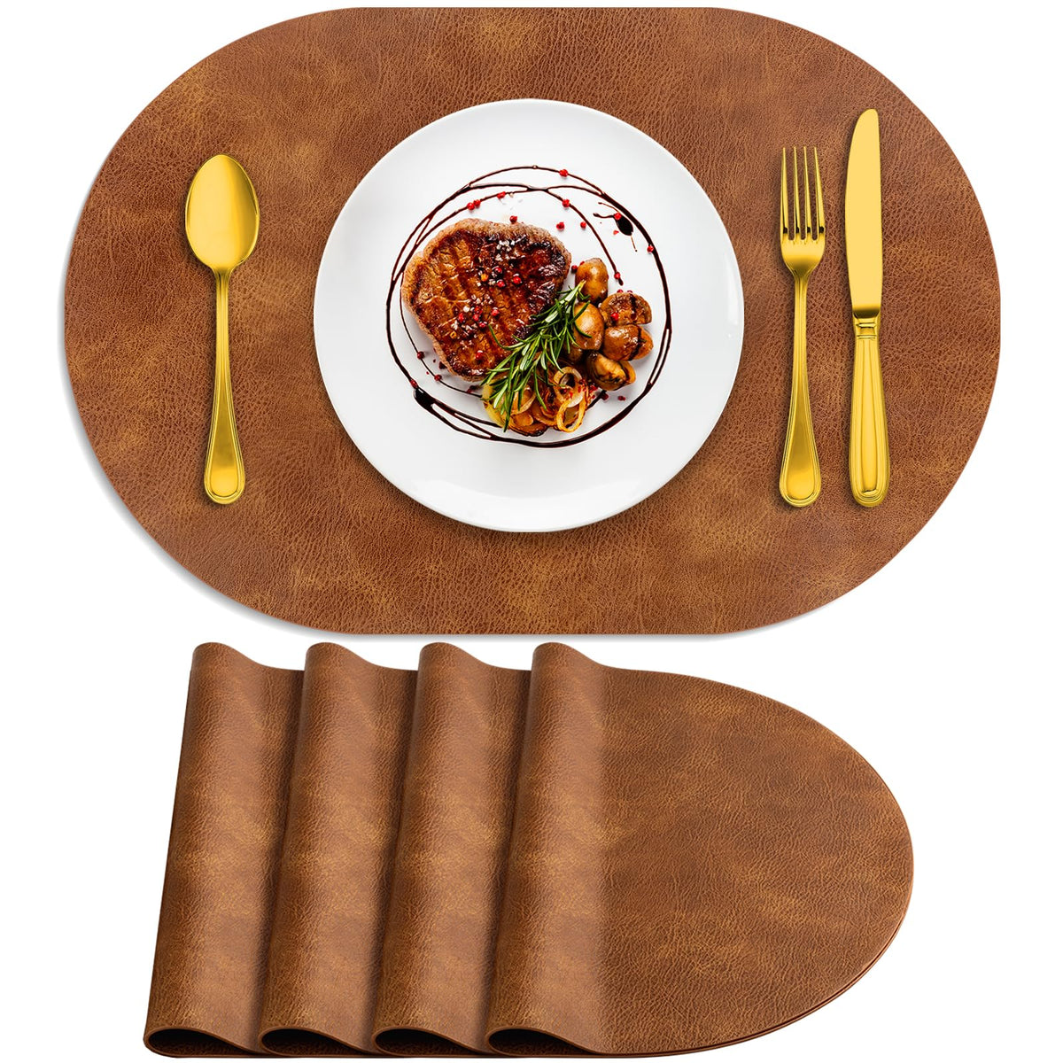 ADRIMER Placemats, Heat Resistant Oval Place Mats Set of 4 Easy to Clean