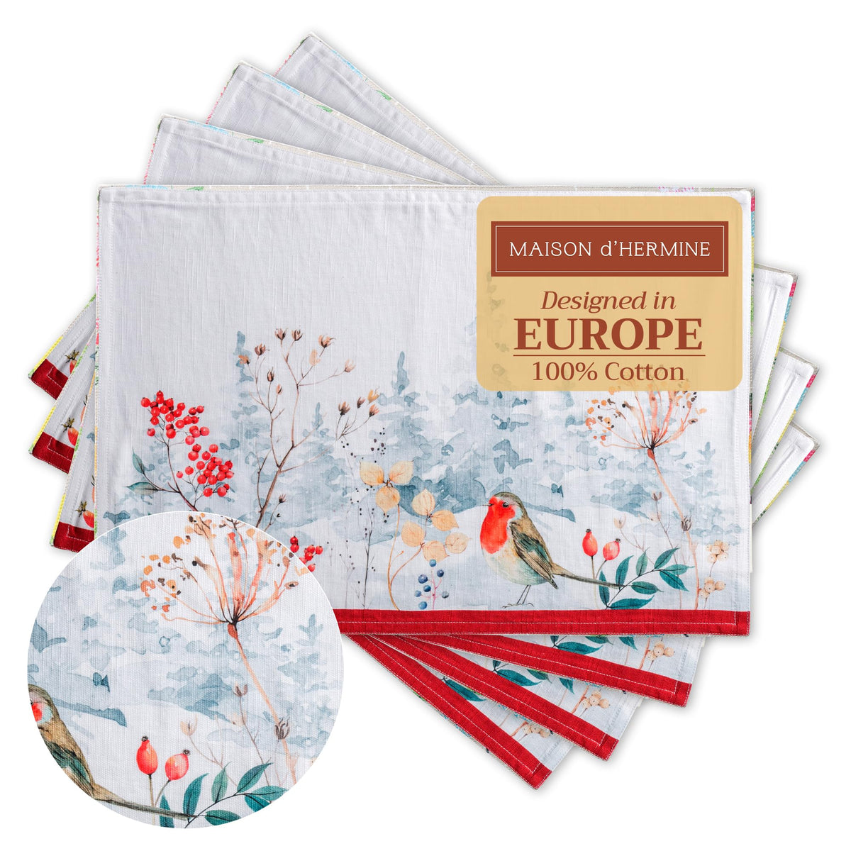 Maison d' Hermine Placemats Set of 4 Reusable 100% Cotton (13"x19")
