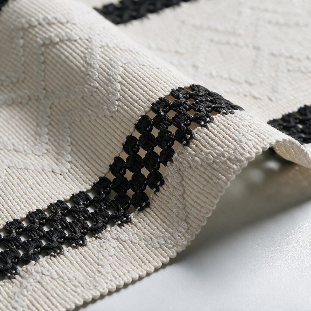 Artoid Mode Black Stripe Woven Rustic Table Runner 12x72 Inch