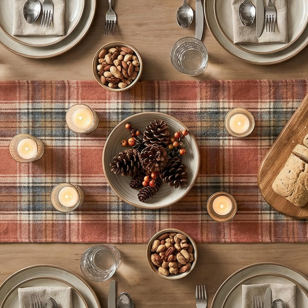Artoid Mode Rust Farmhouse Plaid Fall Table Runner 13x72 Inch