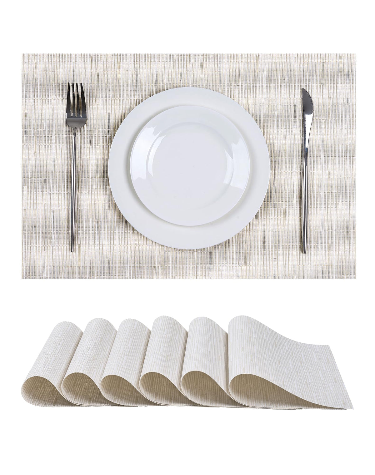 Leetaltree Deep Navy Woven Placemats Set of 6 - Heat Resistant Non-Slip Place mats for Dining Table, Washable Durable PVC Vinyl Woven Table Mats(Deep Navy, 6)