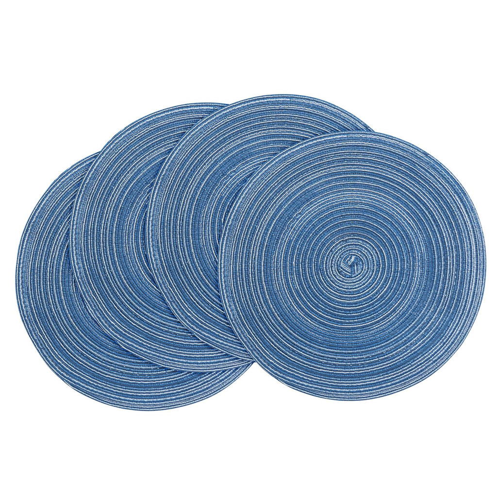 Floroom 15 Inch Round Braided Placemats Set of 4, Washable Heat Resistant Cotton Polyester Circle Place Mats for Kitchen Dining Table - Black