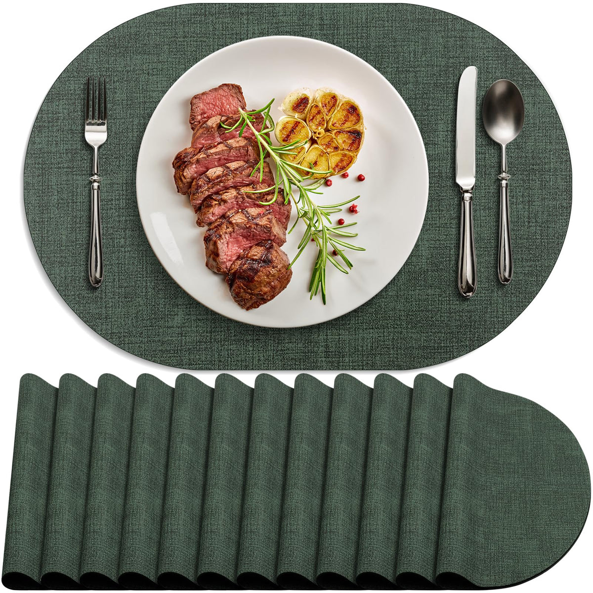 Placemats for Dining Table Set of 8 Non-Slip, Heat Resistant Oval Leather Placemat Double Layer, Waterproof Table Mats Easy to Clean for Kitchen Dining Room Coffee Office Table, Beige