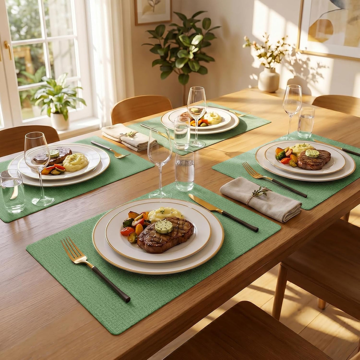Romanstile Faux Leather Vinyl Placemats Set of 6, Dark Green