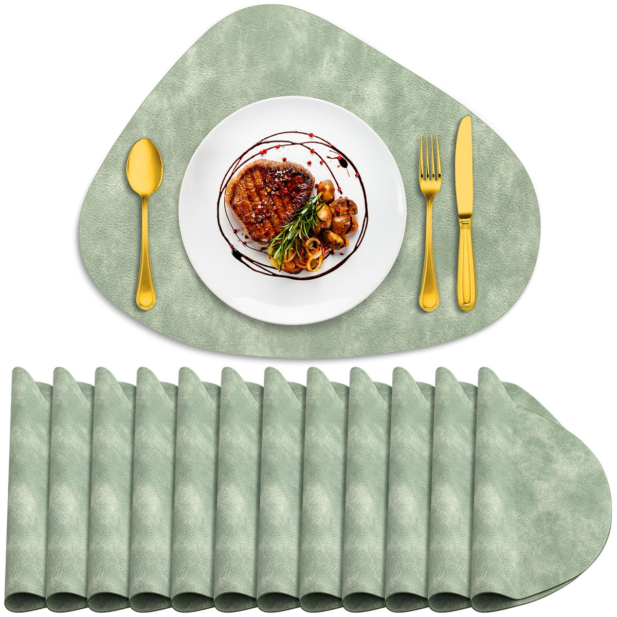 ADRIMER Placemats, Heat Resistant Round Placemats Set of 4 Washable 13 x 17 Inch, Waterproof Table Mats for Kitchen, Dining Room Table Christmas Decor, Turmeric Brown+Camel+Green+Blue