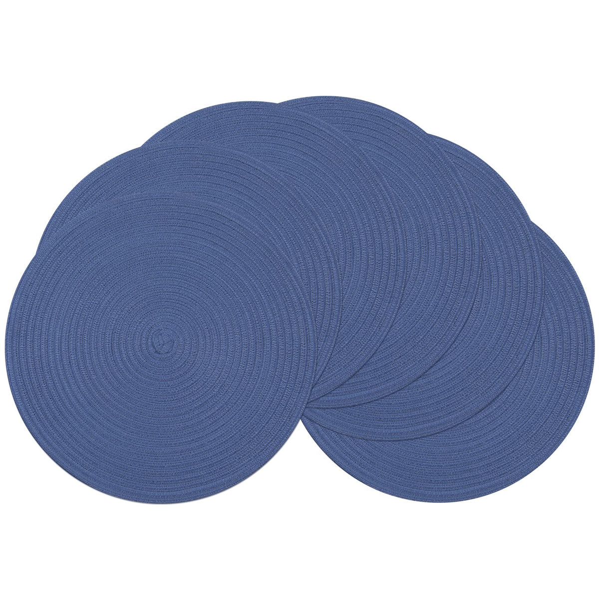 SHACOS Round Braided Placemats Set of 4 Dining Table Placemats 15 inch Circle Place Mats Easy to Clean Table Mats Indoor Outdoor, Blue Gray