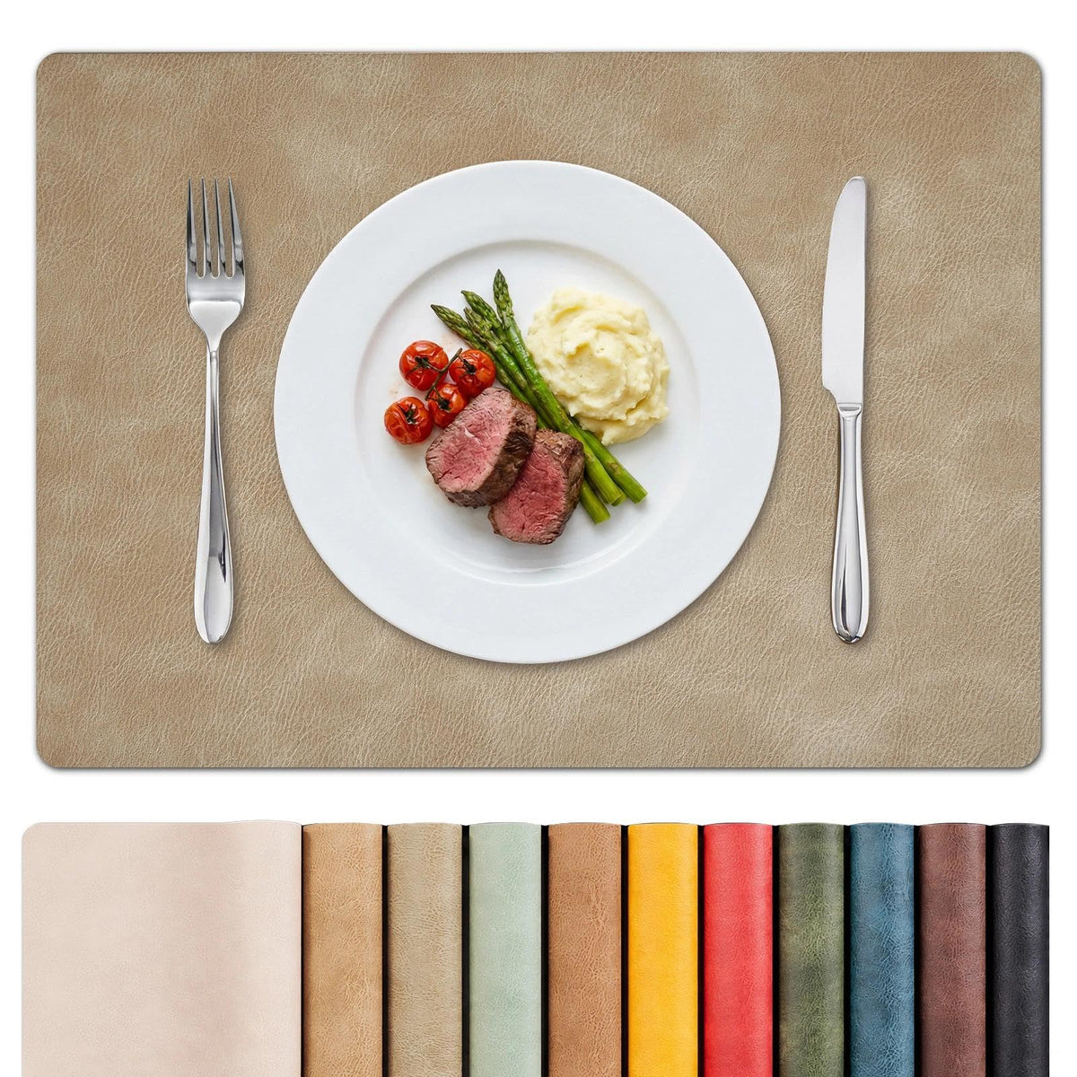 MOSAYT Fall Vinyl Faux Leather Placemats, Set of 6, Reddish Brown
