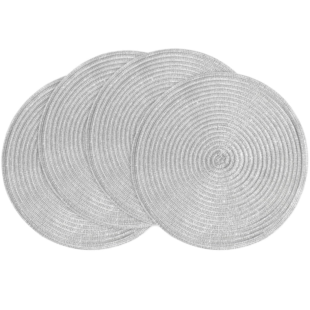Floroom 15 Inch Round Braided Placemats Set of 4, Washable Heat Resistant Cotton Polyester Circle Place Mats for Kitchen Dining Table - Black