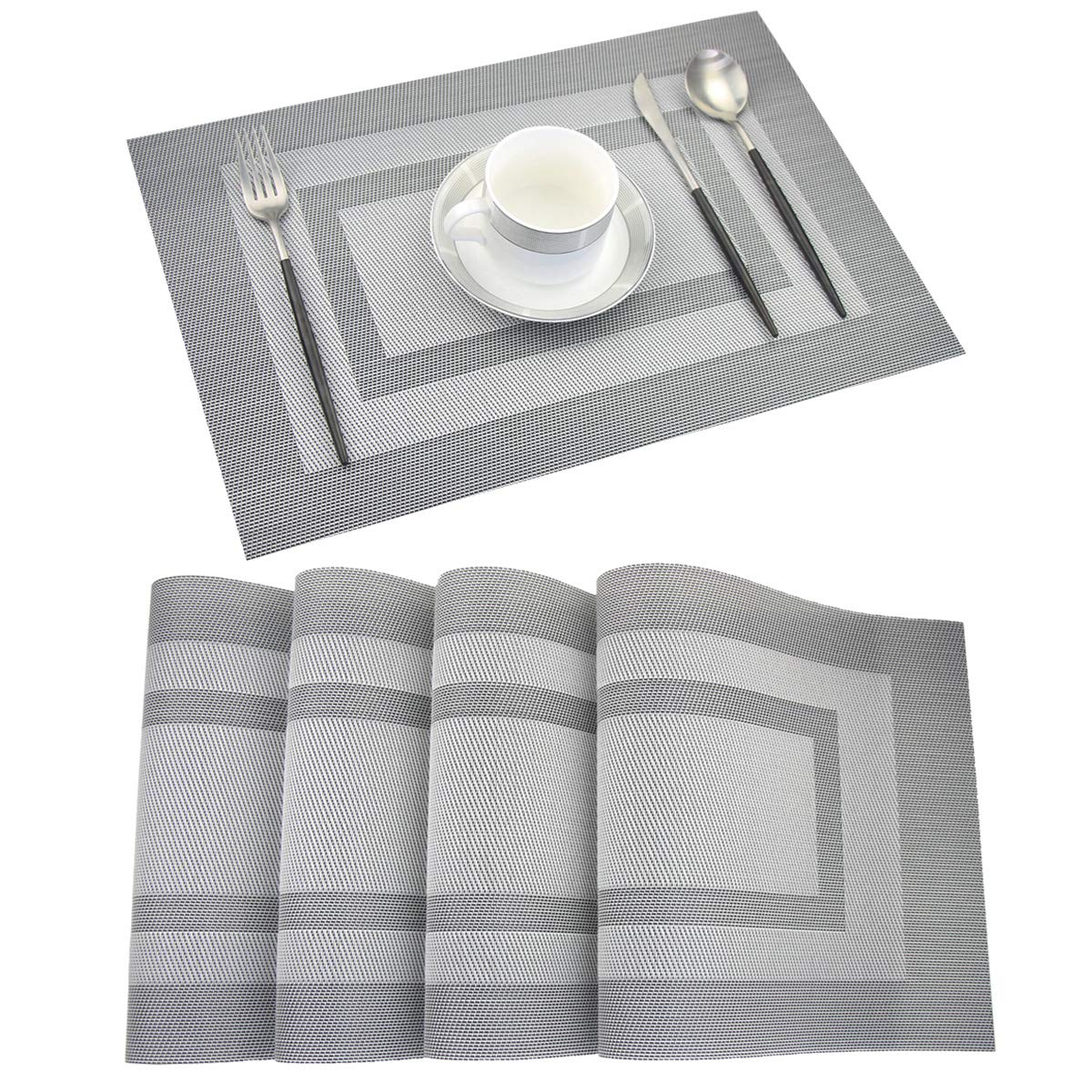 PIGCHCY Placemats,Durable Placemats for Dining Table,Washable Woven Vinyl Kitchen Placemats Set of 4 (Brown)