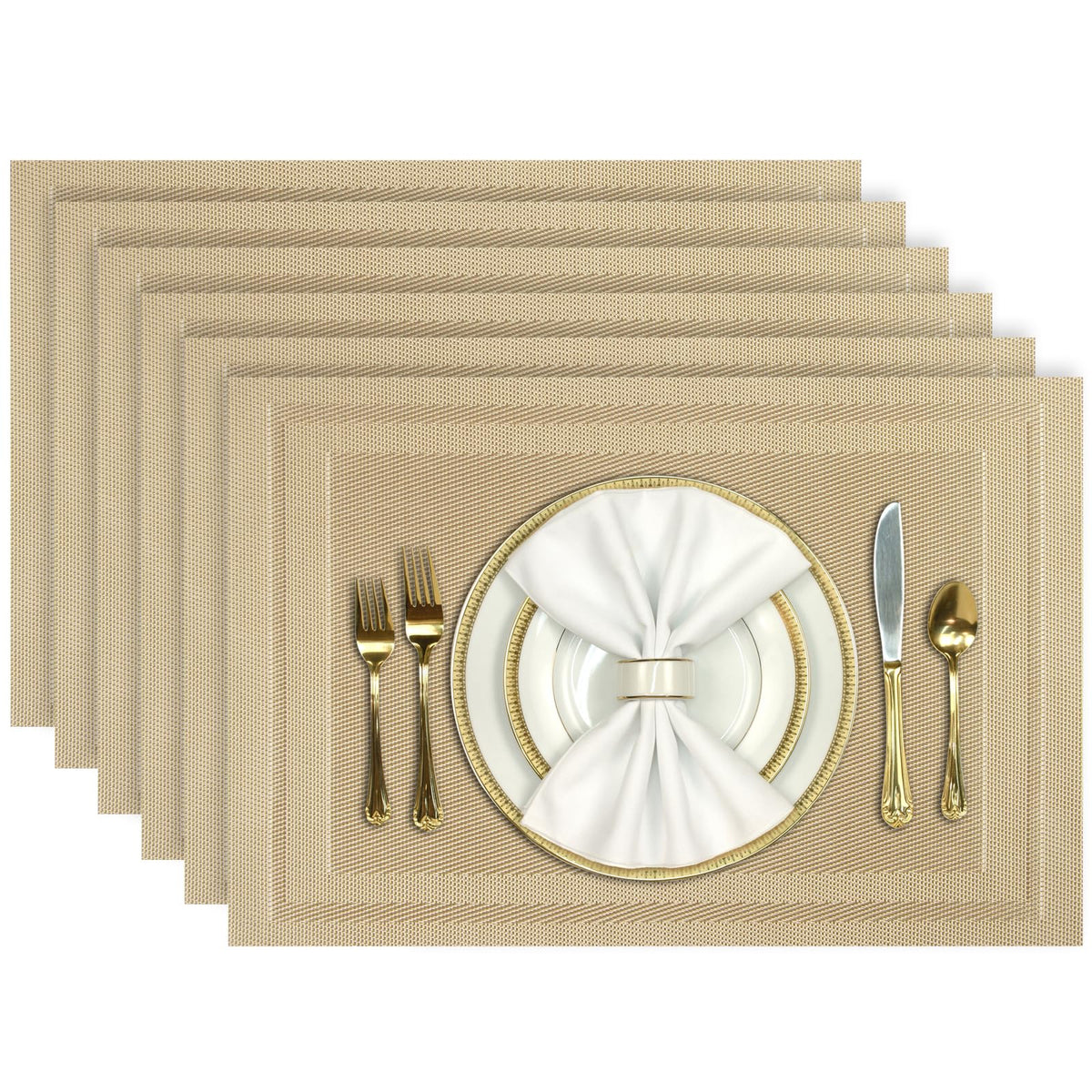Aofmee Placemats, Placemats Set of 6, Heat Resistant Place Mats, Washable PVC Table Mats, Woven Vinyl Plastic Placemats for Dining Table, Non-Slip Stain Resistant Kitchen Table Placemats Easy to Clean
