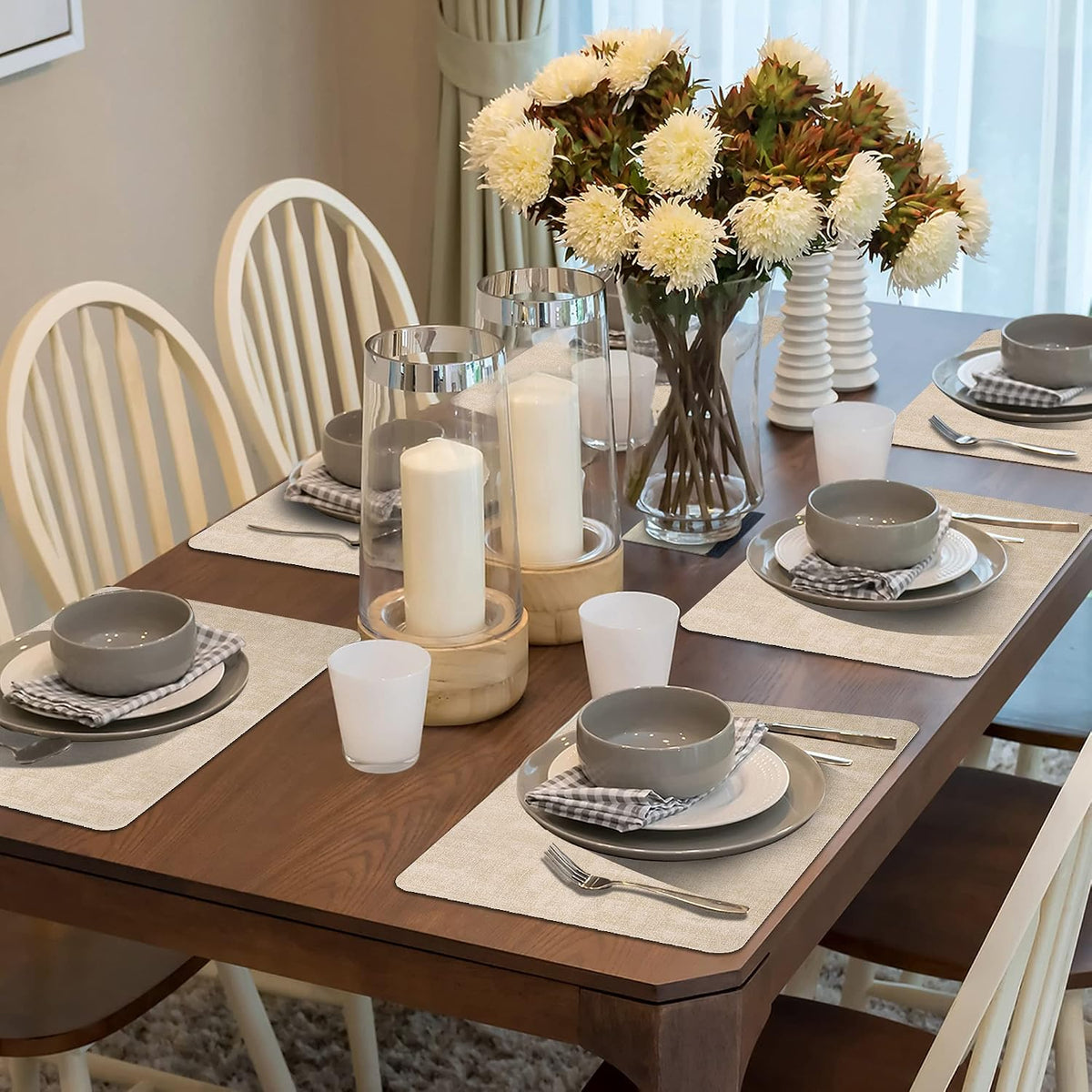 Maxpearl Faux Leather Placemats Set of 6, Easy to Clean, Beige