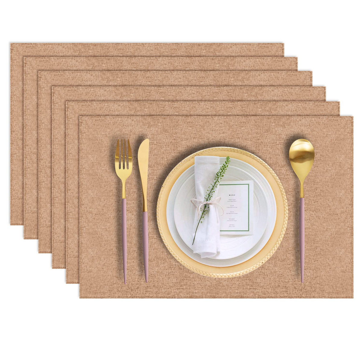 Cloth Placemats Set of 6, Cotton Linen Blend Machine Washable Durable Linen Table Mats, Heat Resistant Placemats Wrinkle Free Place Mats for Dining Table, Easy to Clean (Navy Blue, 6)