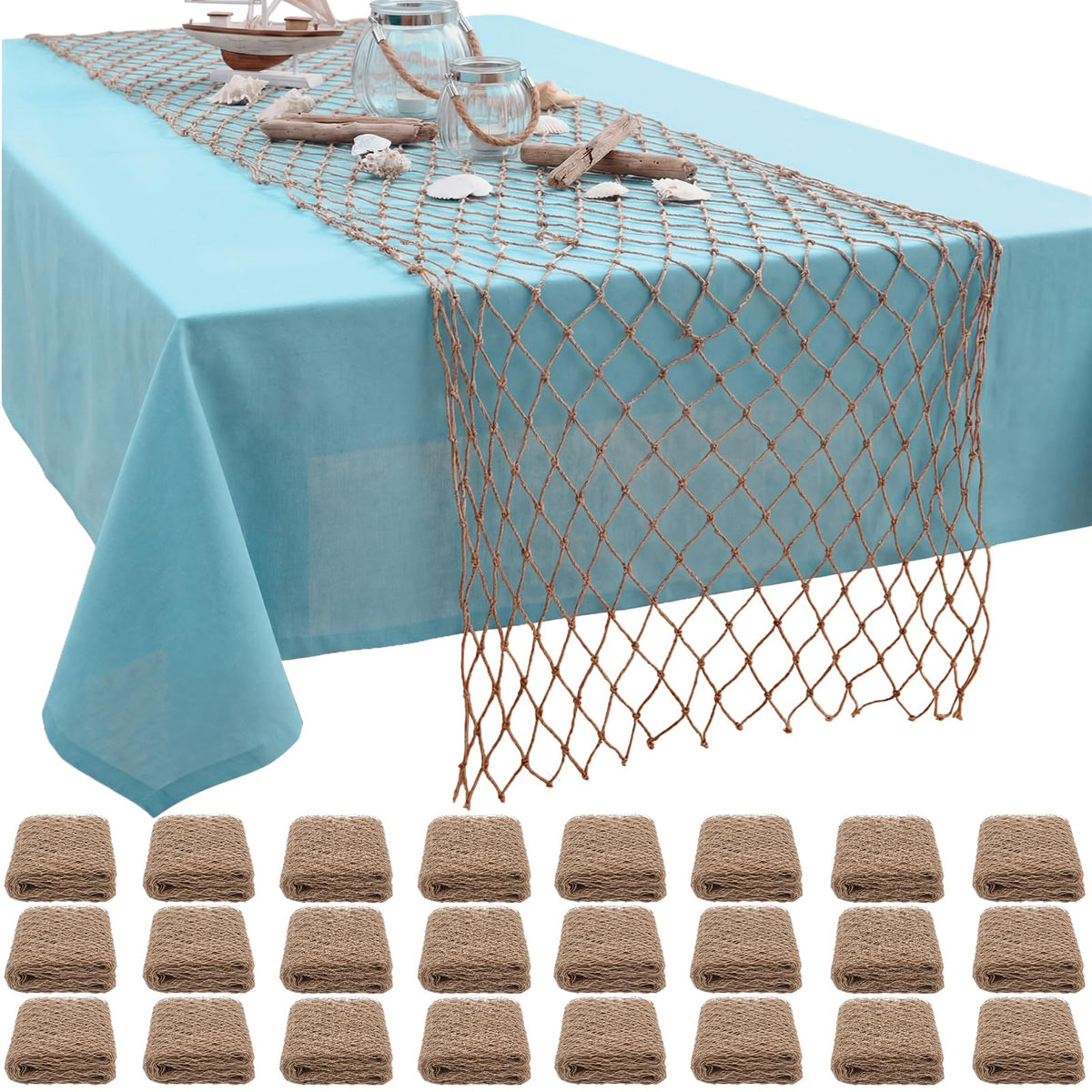 SATINIOR 6 Pcs 12 x 72'' Fishing Net Table Runner Party Decor, Natural