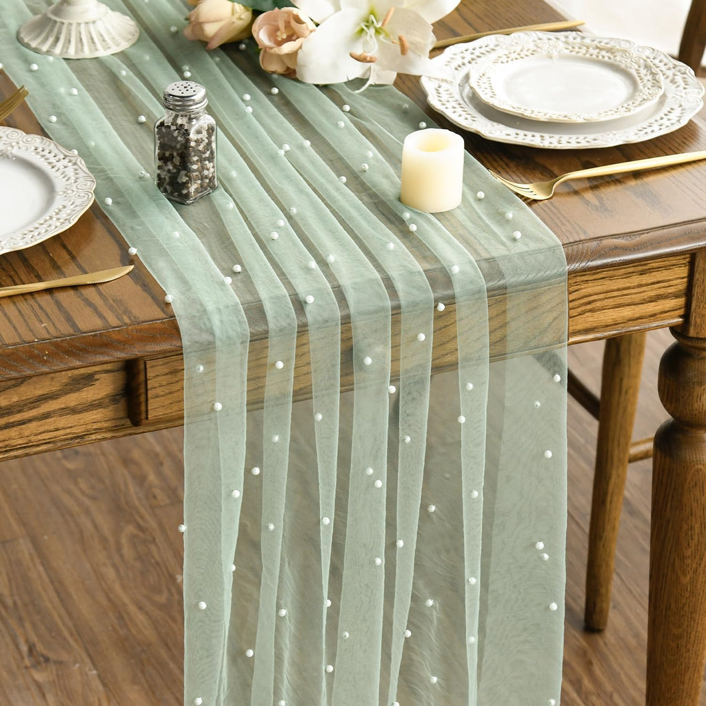 Artoid Mode 6-Pack Pearl Beige Gauze Table Runner 10FT Home Decor
