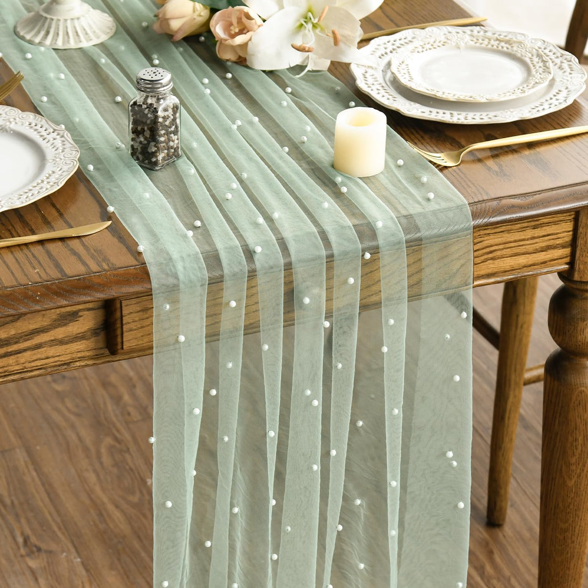 Artoid Mode 6-Pack Pearl Beige Gauze Table Runner 10FT Home Decor