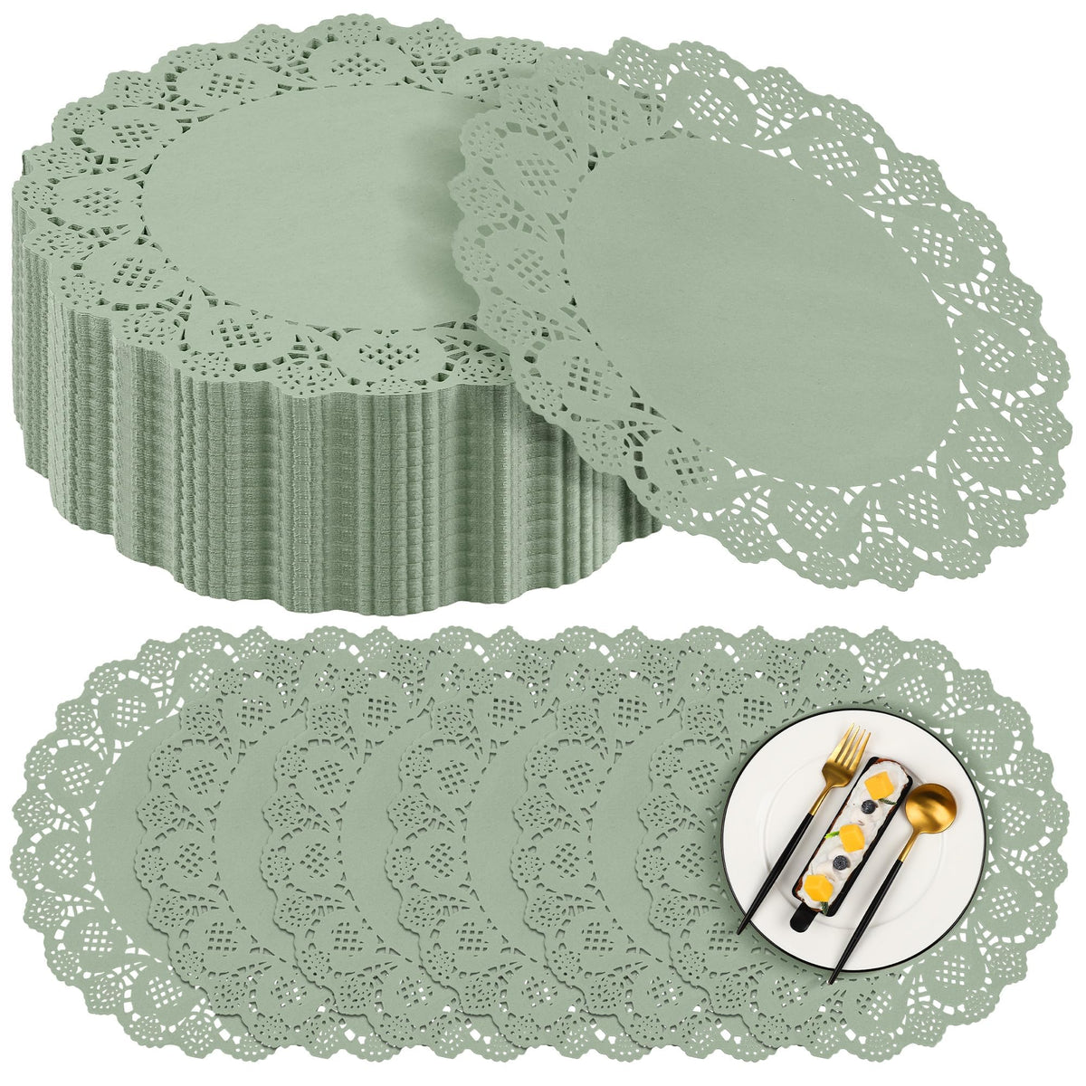 MCEAST 100 Pack Round Brown Kraft Paper Doilies 13.5 Inches Lace Paper Place Mats Rustic Scallop Doily Disposable Table Pads for Food Cakes Crafts Party Weddings Tableware Decor