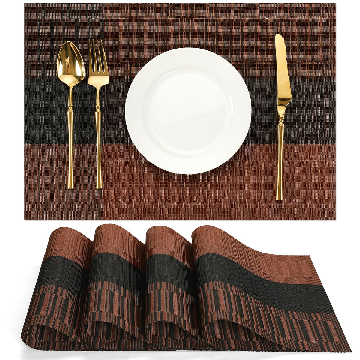 Placemats Set of 8, Vinyl Woven Heat-Resistant Place Mats
