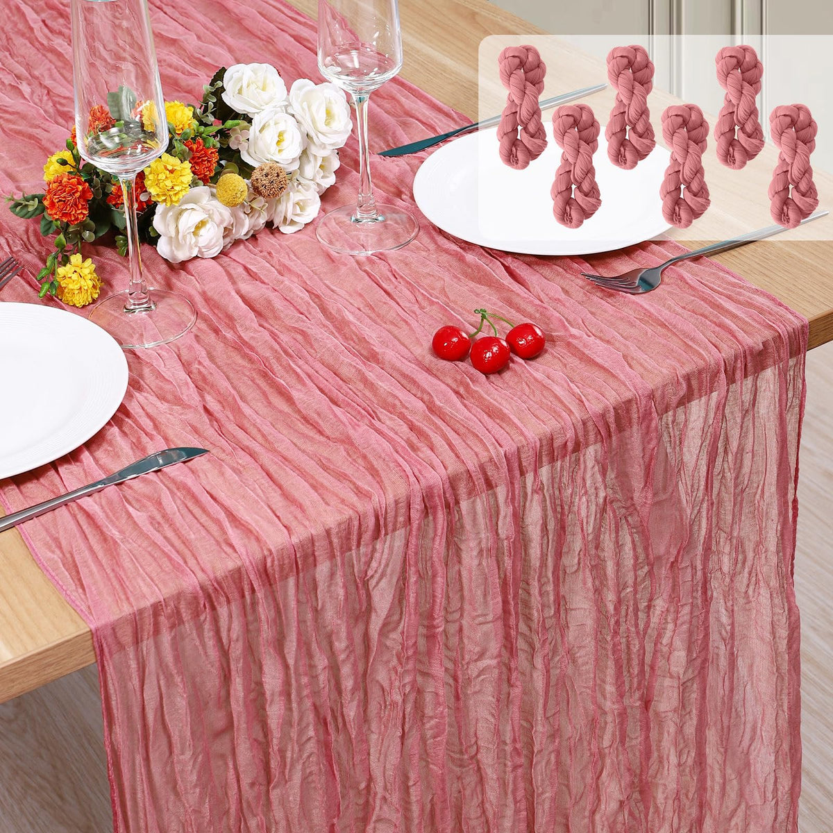 12 Pack Cheesecloth Table Runner, Runner Gauze Boho Wedding Decor Romantic Table Runner for Wedding Birthday Party(35" x 118") (Terracotta)