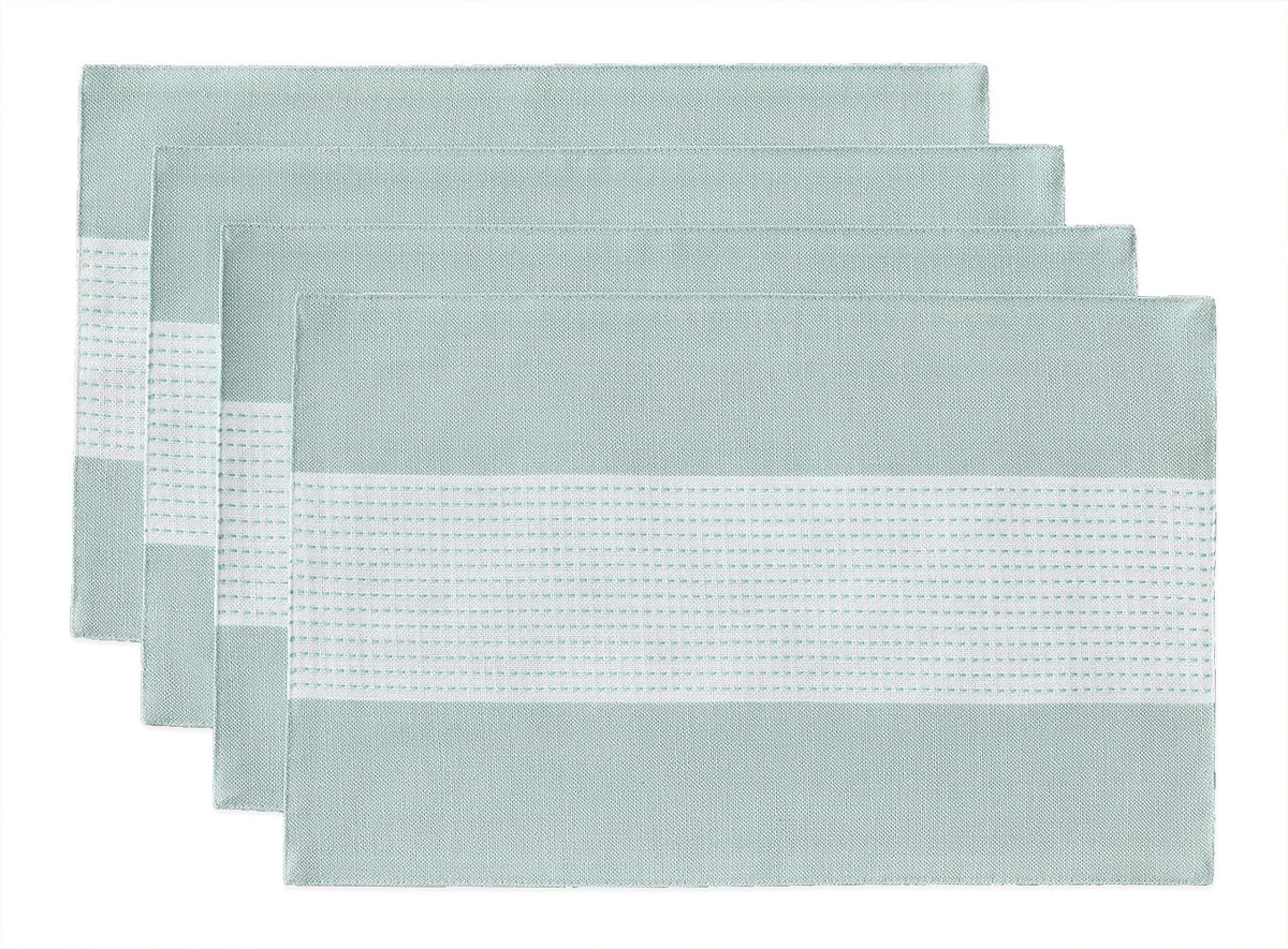 Wracra Linen Placemats, 12 x 18 Inch Set of 4 Placemats, Farmhouse Macrame Place Mats for Kitchen Table and Heat Resistant-Hemstitch Sage Green 4PCS