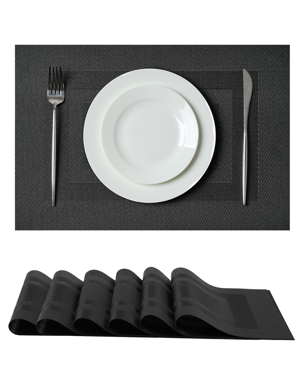 Leetaltree Bean Green Woven Placemats Set of 8 - Heat Resistant Non-Slip Place Mats for Dining Table, Washable Durable PVC Table Mats(Bean Green, 8)