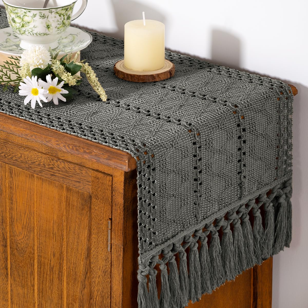 Boho Table Runner Fall Farmhouse Burlap Dining Dresser Scarf Home Decor