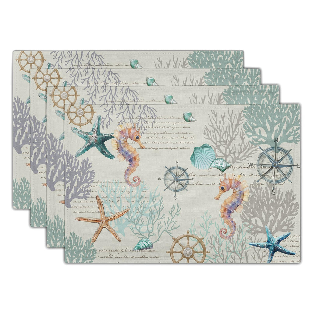Blue Floral Branches Placemats Set of 4 ，12 x 18 Inch Chinoiserie Table Mats Washable Heat Resistant Linen Fabric Rectangle Place Mat for Indoor Outdoor Kitchen Dining Home Decor