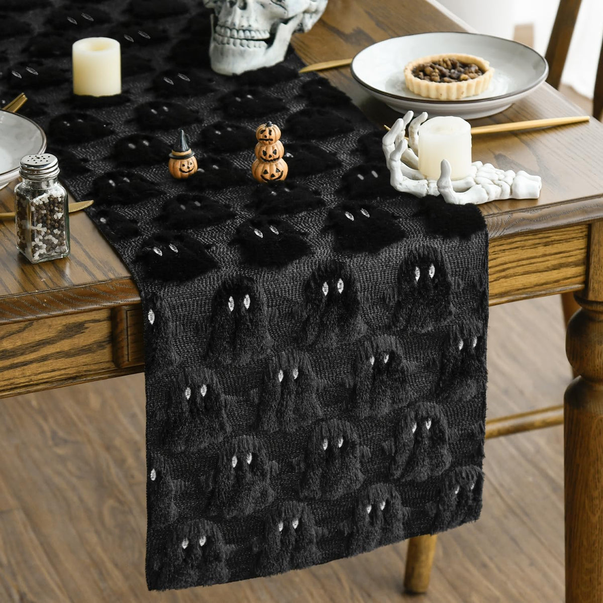 Artoid Mode Beige Soft Faux Fur Ghost Halloween Table Runner 13x72 Inch