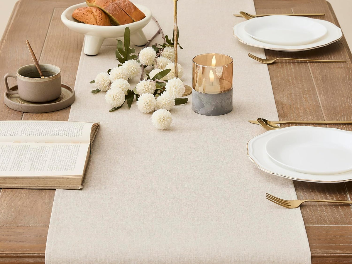 YATOJUZI Cream Table Runner Seasonal Kitchen Dining Coffee Table Decorations Beige Neutral Waterproof Farmhouse Table Runners Rustic Wedding Birthday Party Home Decor 16x71Inch
