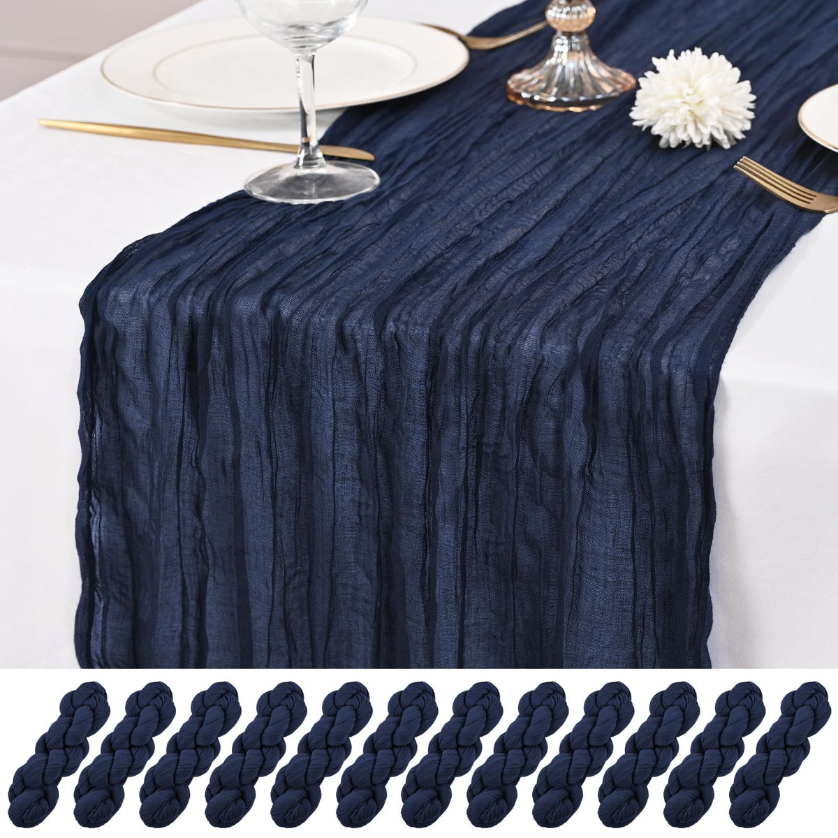 12 Pack Ivory Table Runner 10Ft Cheesecloth Table Runner Rustic Gauze Table Runners Romantic Long Cream Sheer Fabric Cheese Cloth Table Runners for Wedding Party Bridal Baby Shower