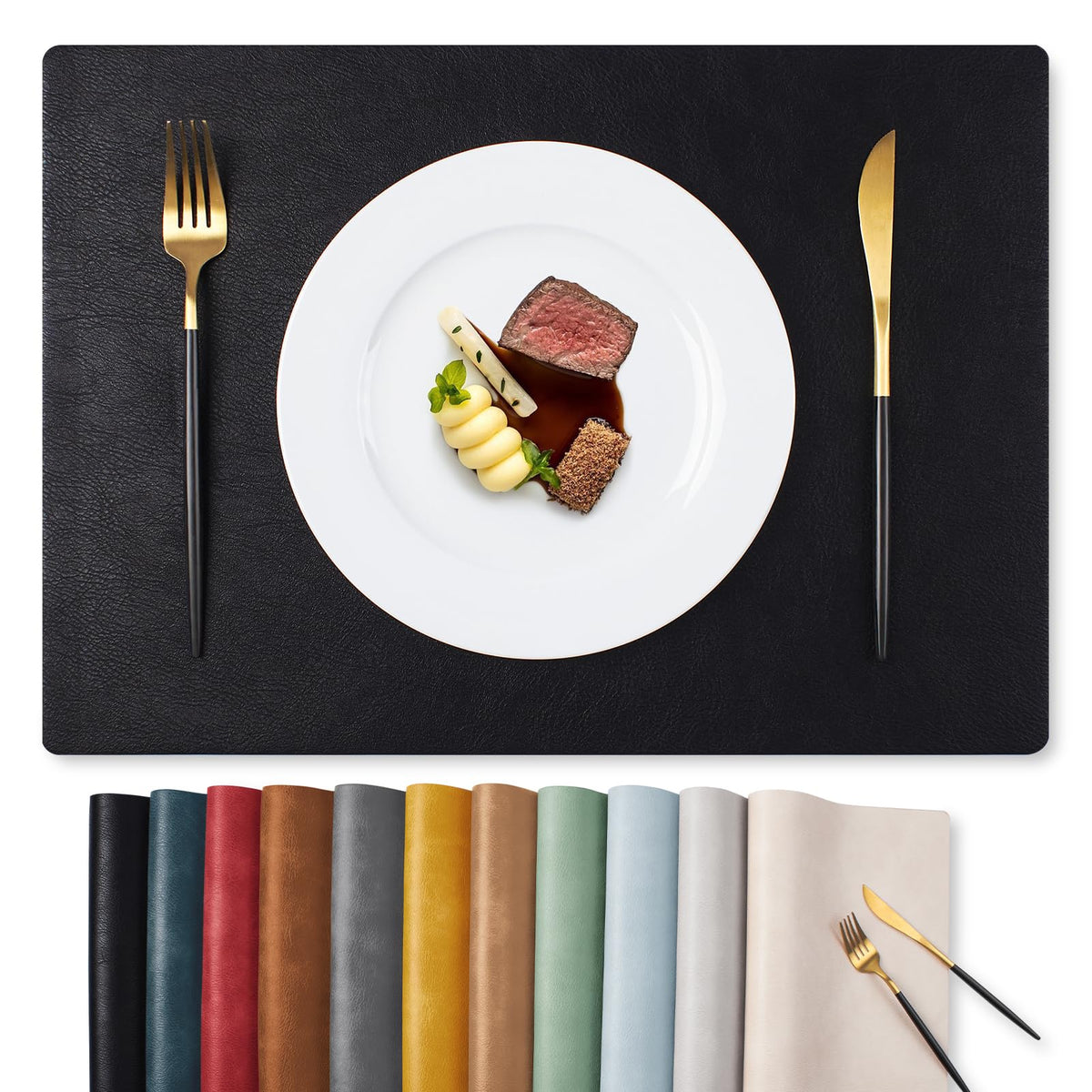 MOSAYT Fall Vinyl Faux Leather Placemats, Set of 6, Reddish Brown