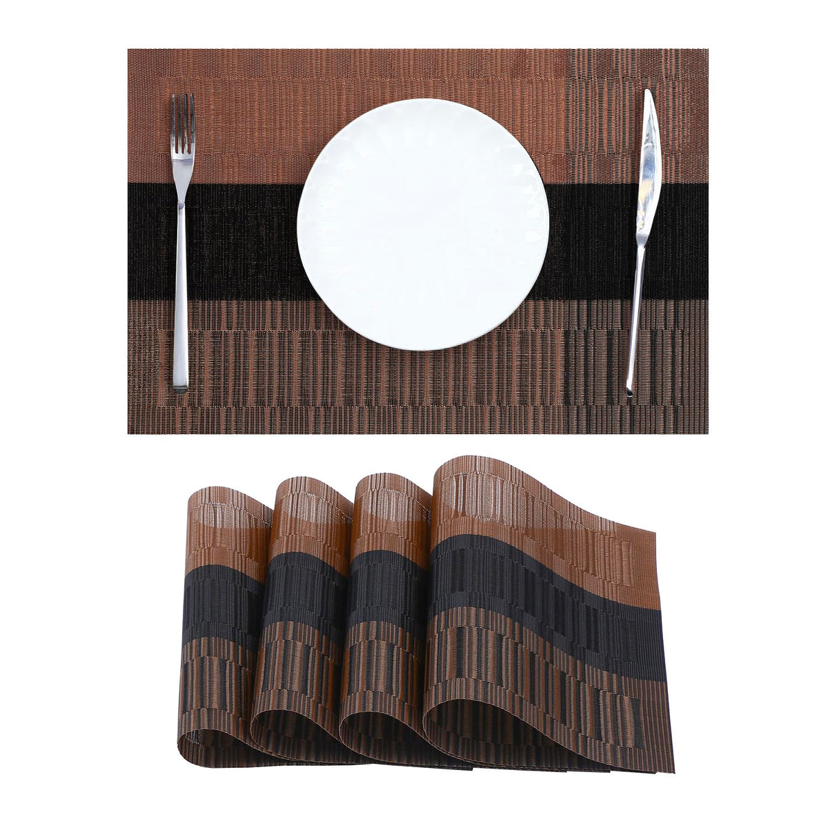 Leetaltree Light Brown Placemats Set of 8 - Heat Resistant Woven Vinyl
