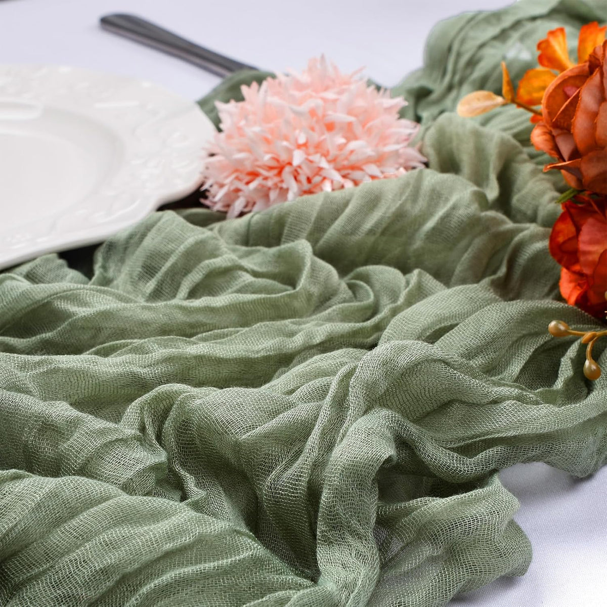 12 Pack Sage Green Table Runner 17 x 108 Inch Cheesecloth