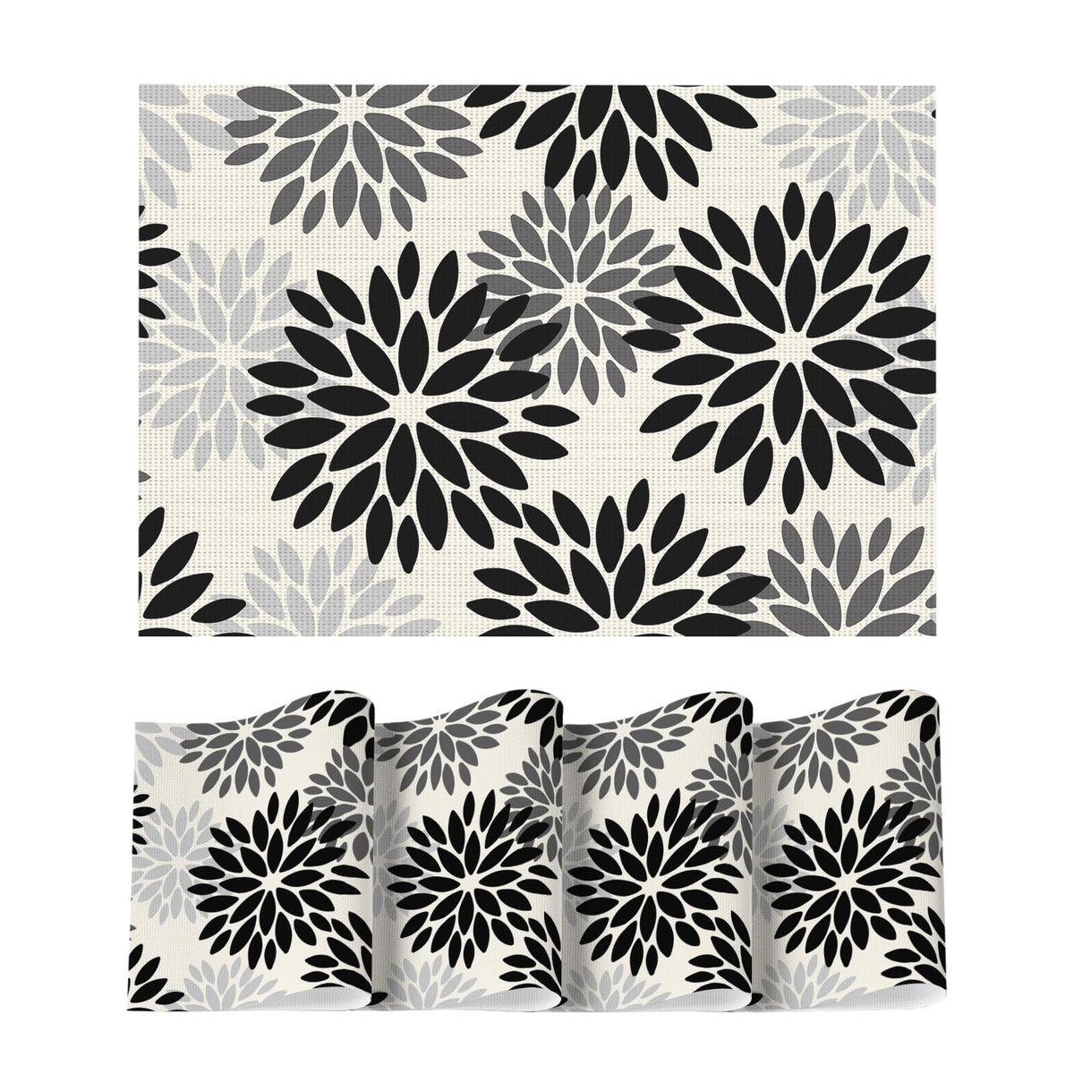 Artoid Mode Floral Vinyl Plistic Placemats Set of 6, Heat Resistant Washable Non-Slip PVC Place Mats for Party Kitchen Dining Decor, Blue Grey