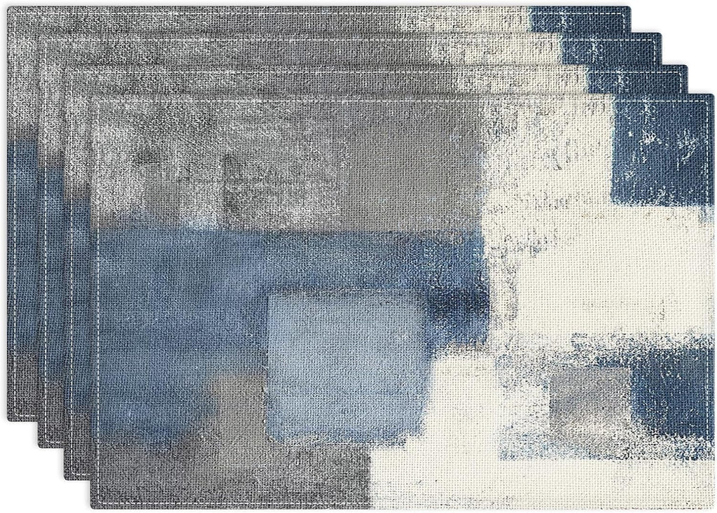 Emvency Farmhouse Placemats Set of 4, 12x18 Inch, Abstract Blue Grey