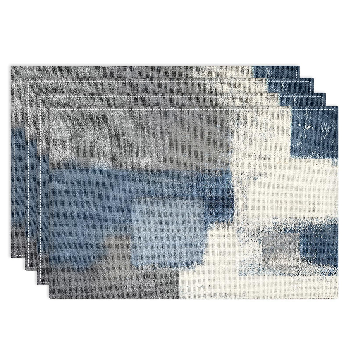 Emvency Farmhouse Placemats Set of 4, 12x18 Inch, Abstract Blue Grey
