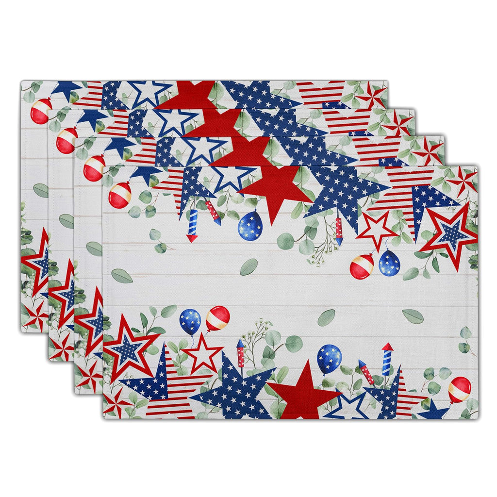 Blue Floral Branches Placemats Set of 4 ，12 x 18 Inch Chinoiserie Table Mats Washable Heat Resistant Linen Fabric Rectangle Place Mat for Indoor Outdoor Kitchen Dining Home Decor