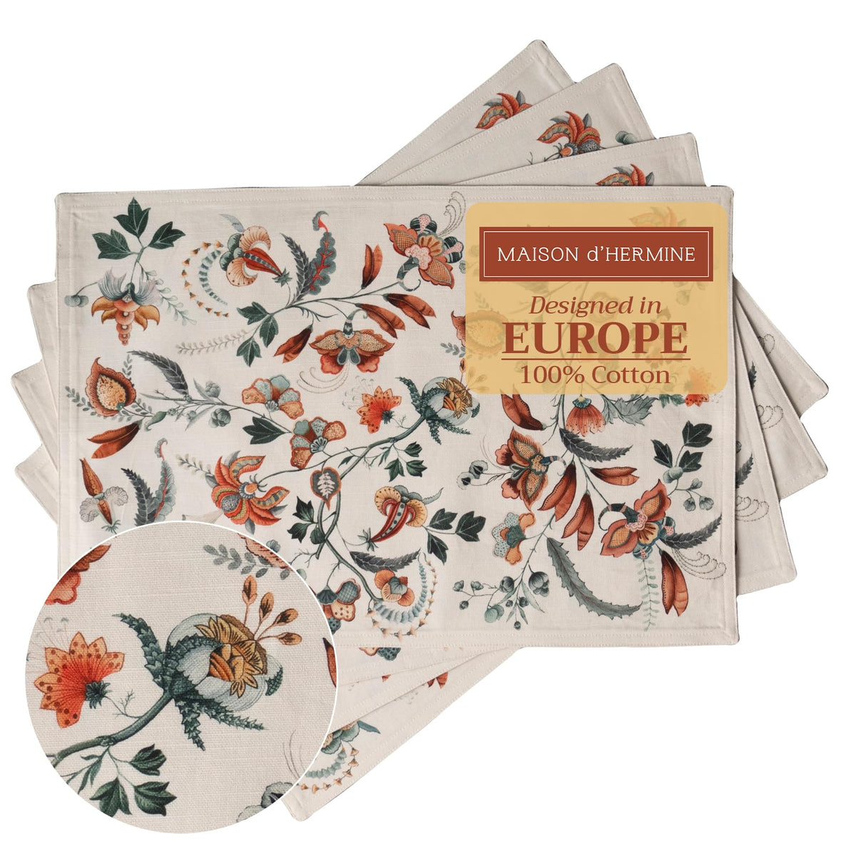 Maison d' Hermine Placemats Set of 4 Reusable 100% Cotton (13"x19")