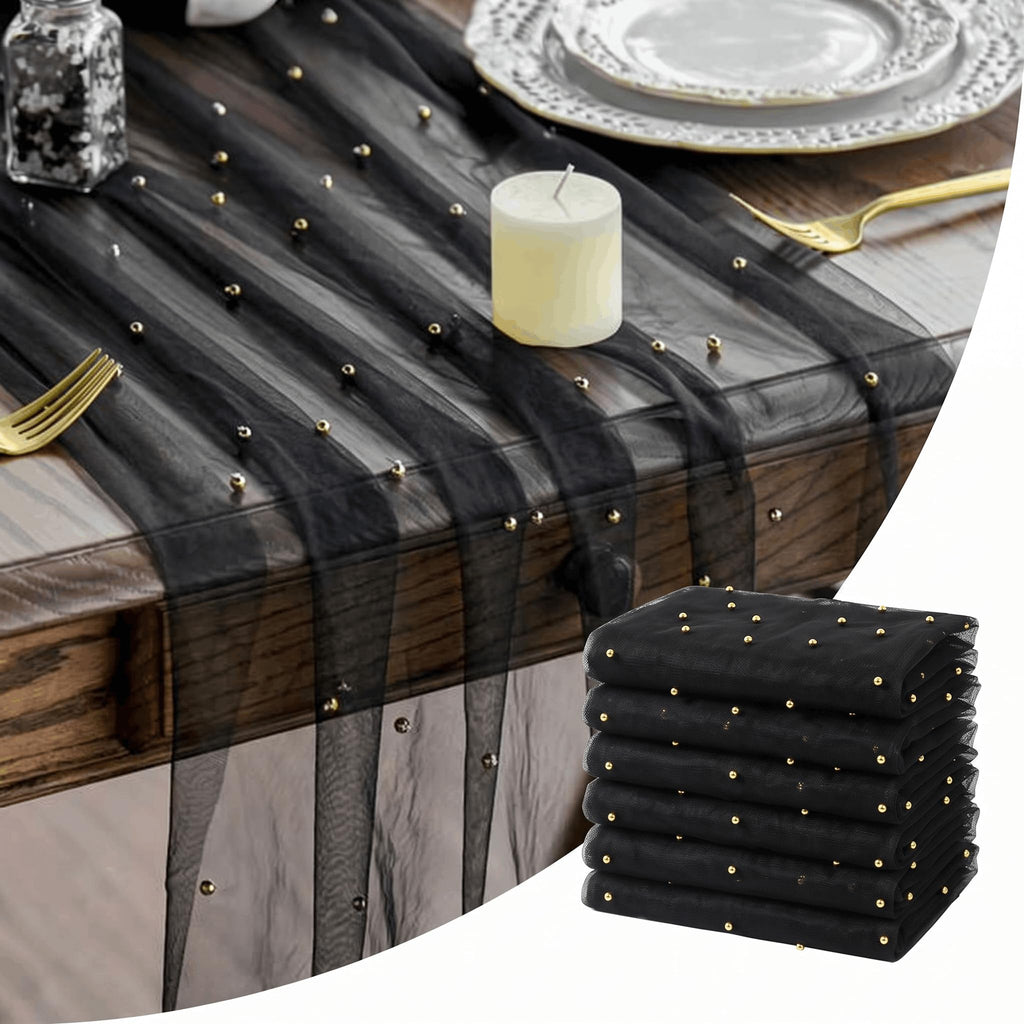 Artoid Mode 6-Pack Pearl Beige Gauze Table Runner 10FT Home Decor