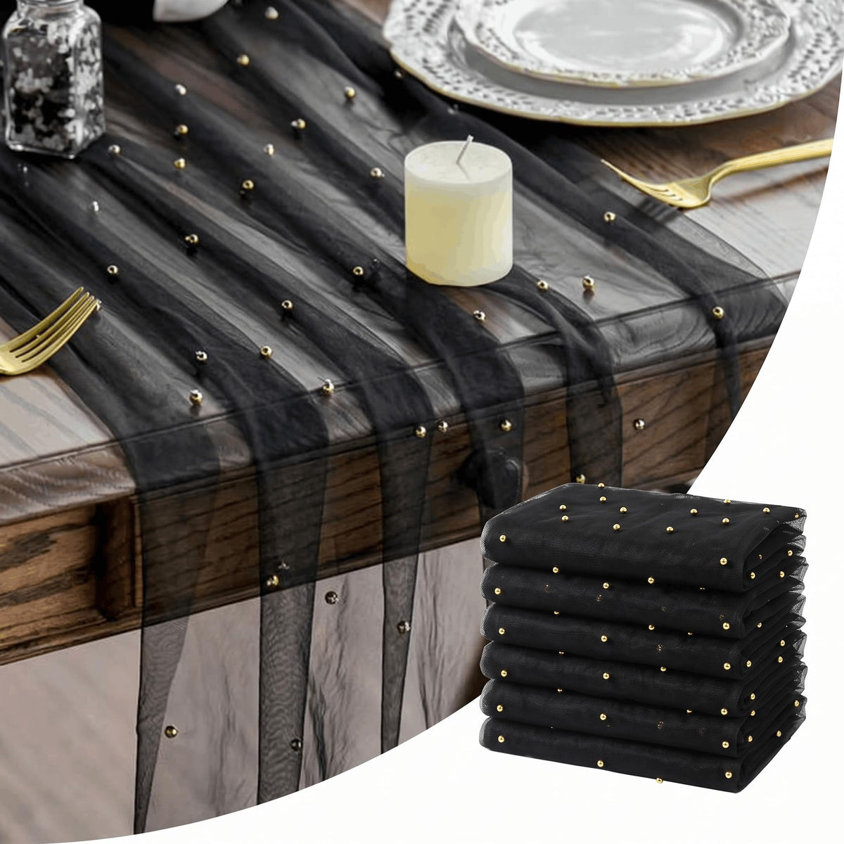 Artoid Mode 6-Pack Pearl Beige Gauze Table Runner 10FT Home Decor