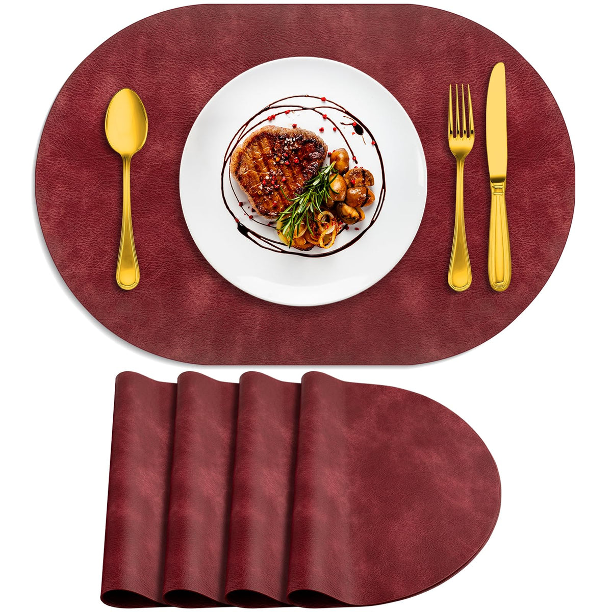 ADRIMER Placemats, Heat Resistant Oval Place Mats Set of 4 Easy to Clean
